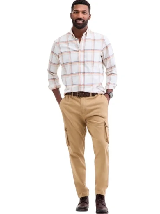 Club Room Men's Regular-Fit S, L Plaid Flannel Shirt Ivory Hunter Plaid -NWT - Picture 3 of 4